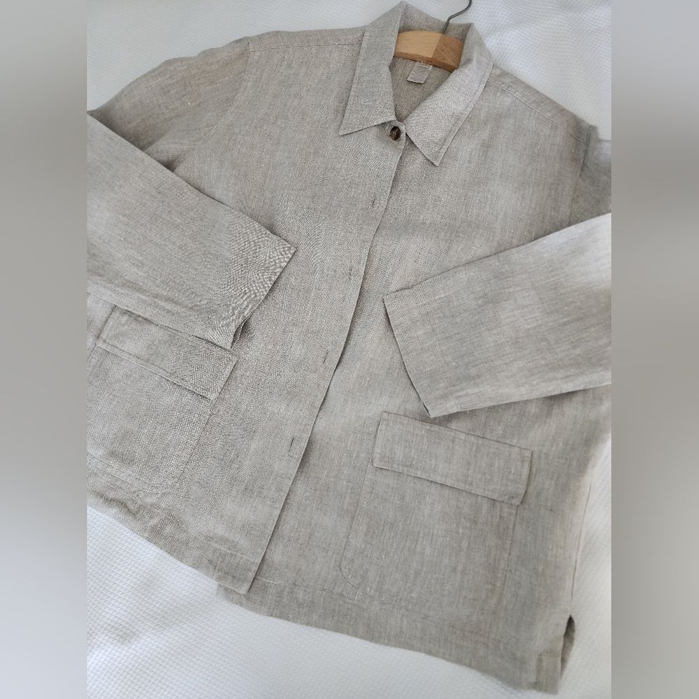 Jones New York Beige Linen-Blend Button-Up Jacket - Picture 8 of 12